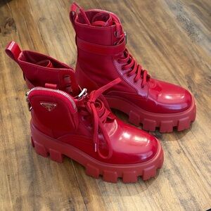 Prada Monolith Red Boots